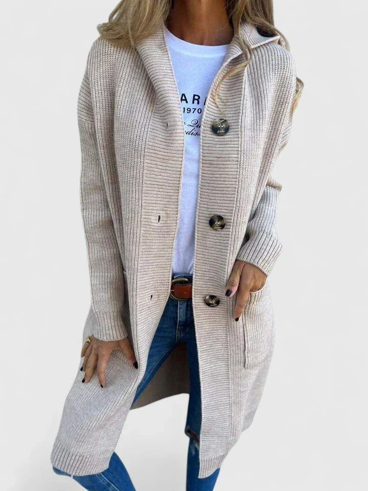 Val - Women's Ribbed Cardigan with Button Front and Collar - photo 1