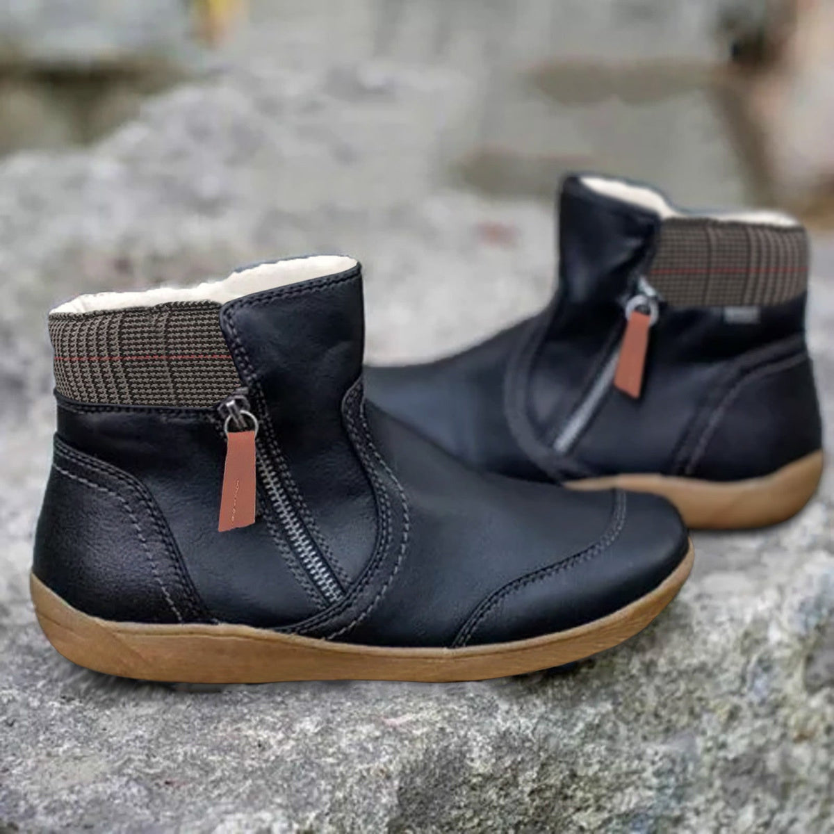 Valentine - Women's Ankle Boots with Ribbed Cuff and Side Zip - photo 2