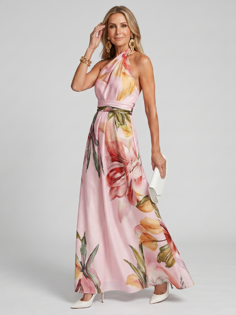 Valentine - Women's Maxi Dress with Floral Print and Tie Belt - photo 3