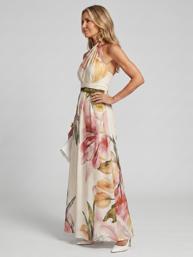 Valentine - Women's Maxi Dress with Floral Print and Tie Belt - photo 4