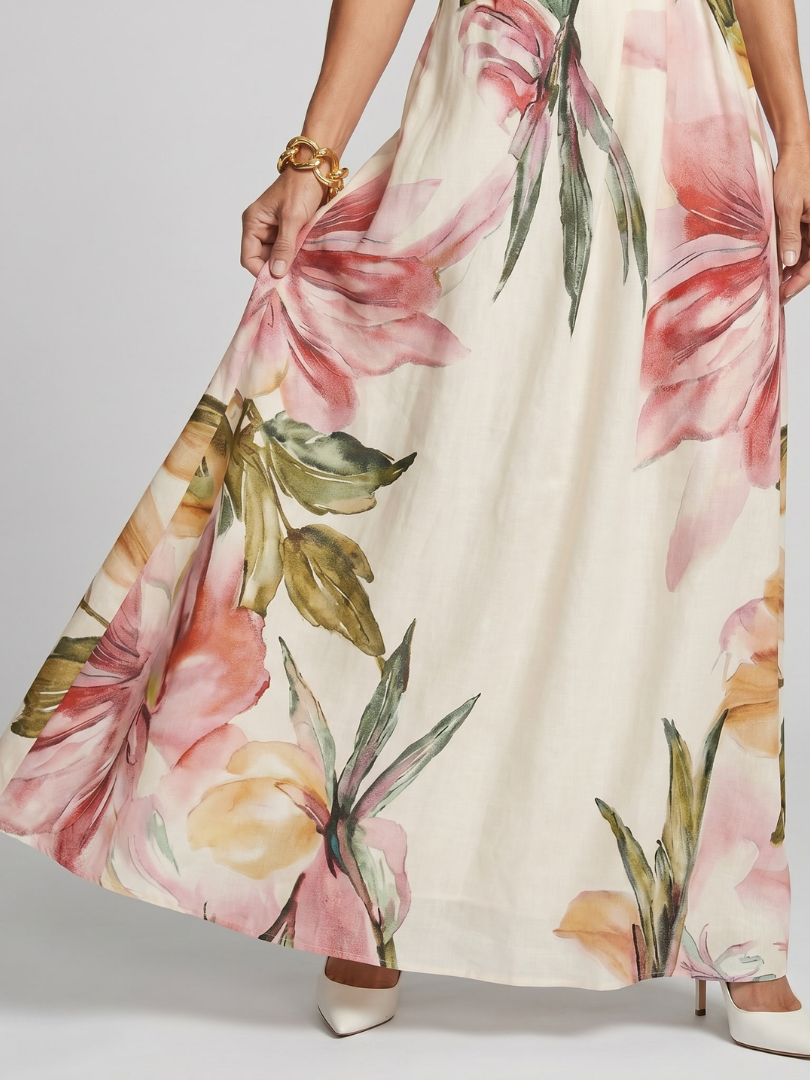 Valentine - Women's Maxi Dress with Floral Print and Tie Belt - photo 5