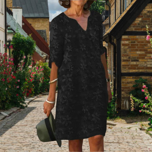Valeska - Women's Relaxed Mini Dress with Floral Print and V-Neck - photo 2