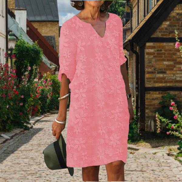Valeska - Women's Relaxed Mini Dress with Floral Print and V-Neck - photo 3