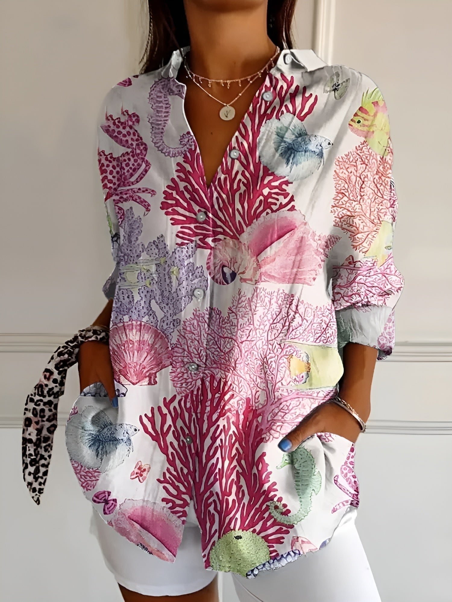 Women's Blouse | Abstract Print Split Neck