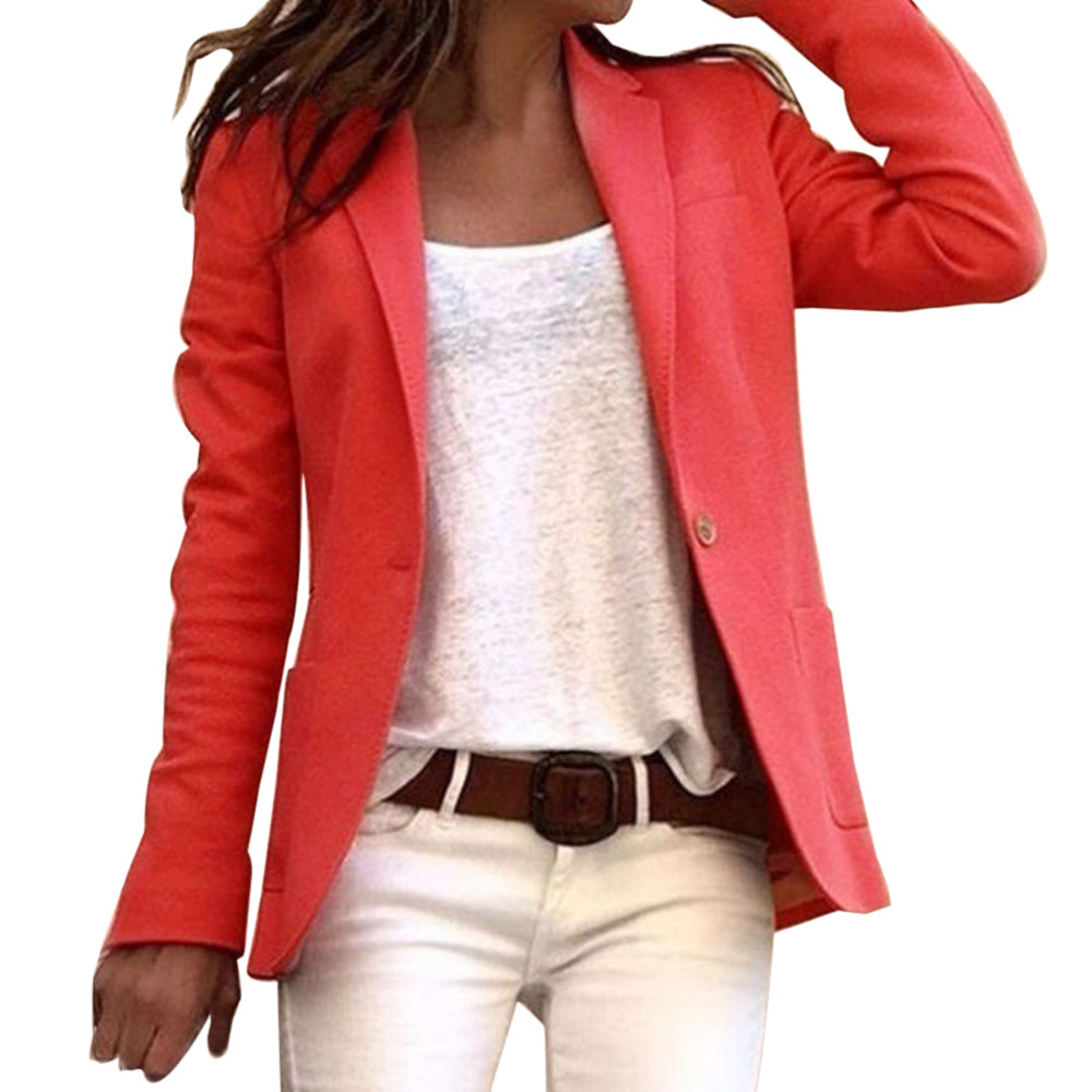 Women's Tailored Blazer with Lapel Collar and Single Button - Red