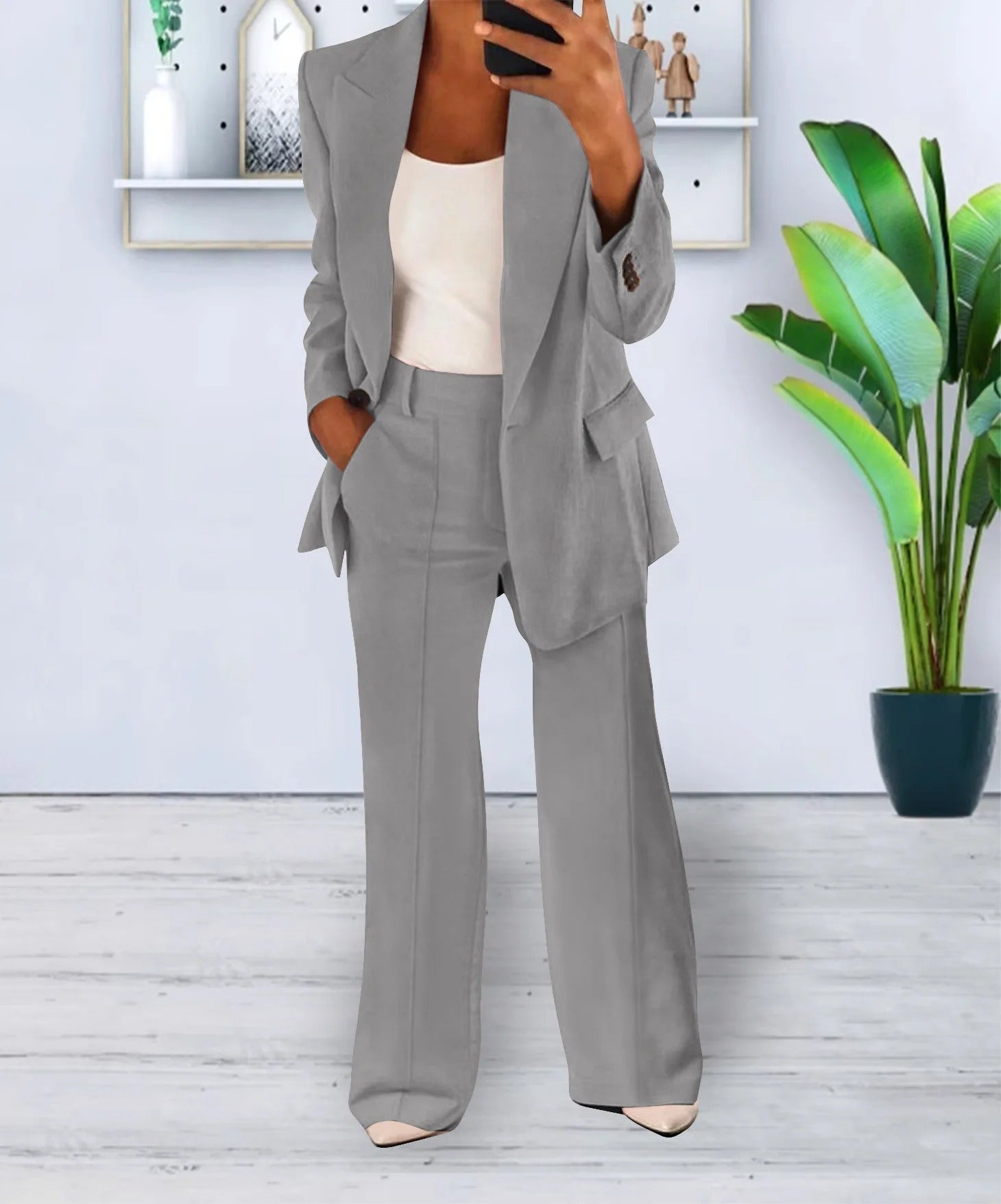 Women's Tailored Blazer and Wide Leg Trouser Set