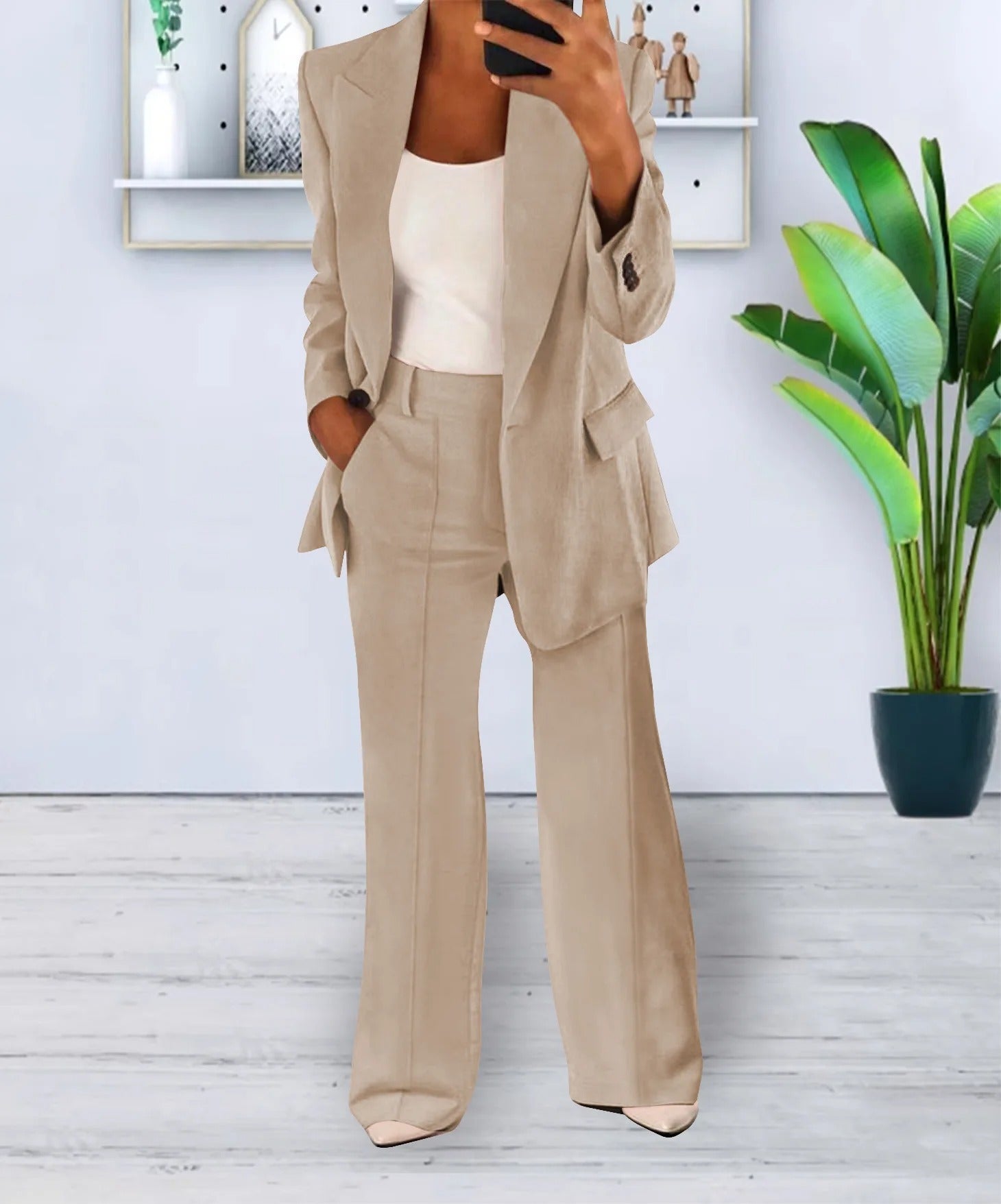 Women's Tailored Blazer and Wide Leg Trouser Set
