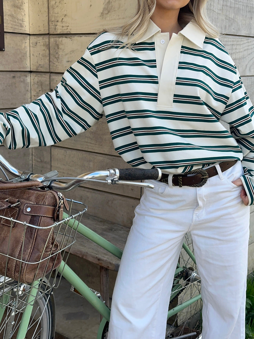 Verna - Women's Striped Long Sleeve Polo Top - photo 5