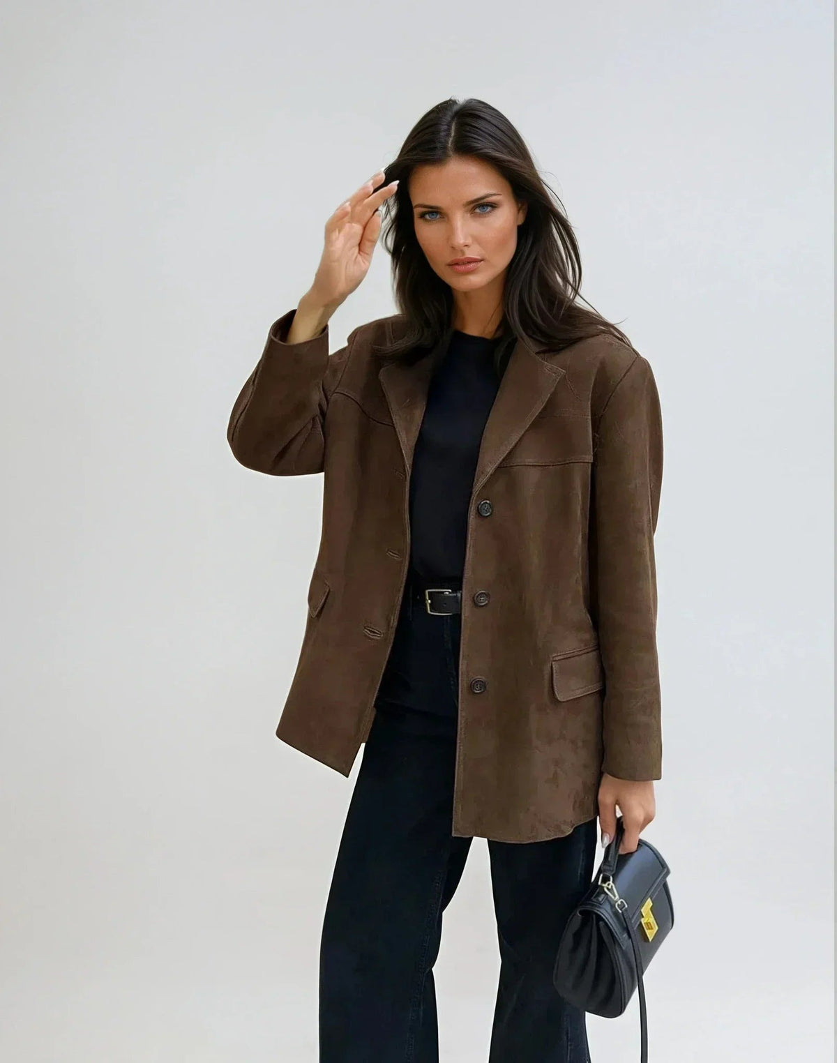 Emma - Women's brown suede blazer jacket with pockets - photo 1