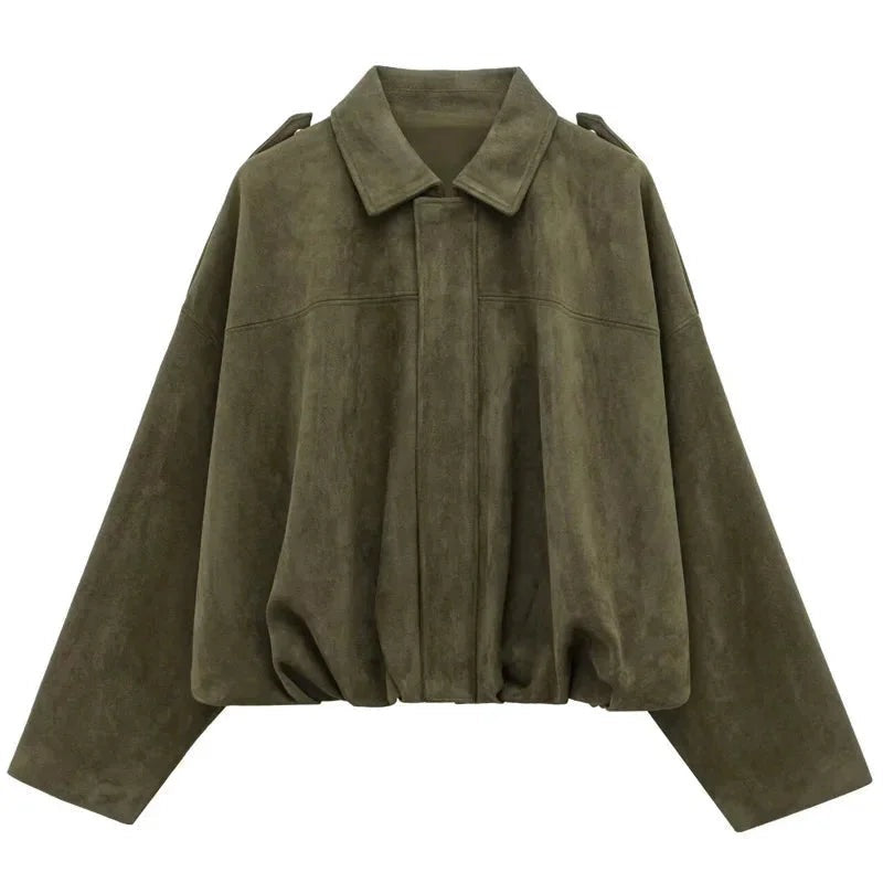 Women's Suede Look Bomber Jacket for Layering