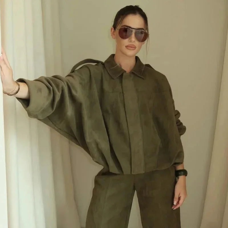 Women's Suede Look Bomber Jacket for Layering