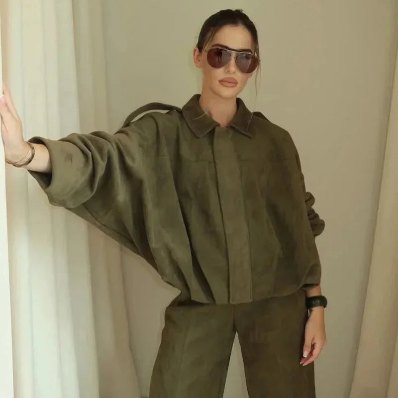 Women's Suede Look Bomber Jacket for Layering