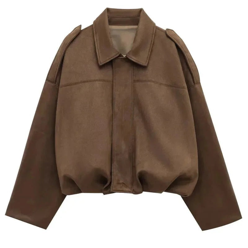 Women's Suede Look Bomber Jacket for Layering