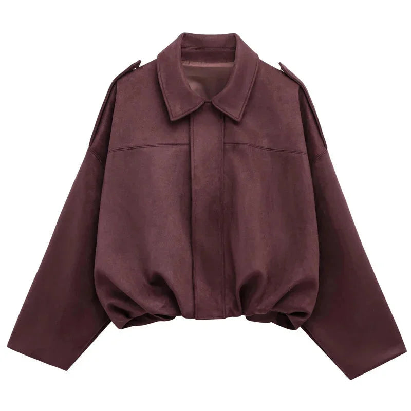 Women's Suede Look Bomber Jacket for Layering