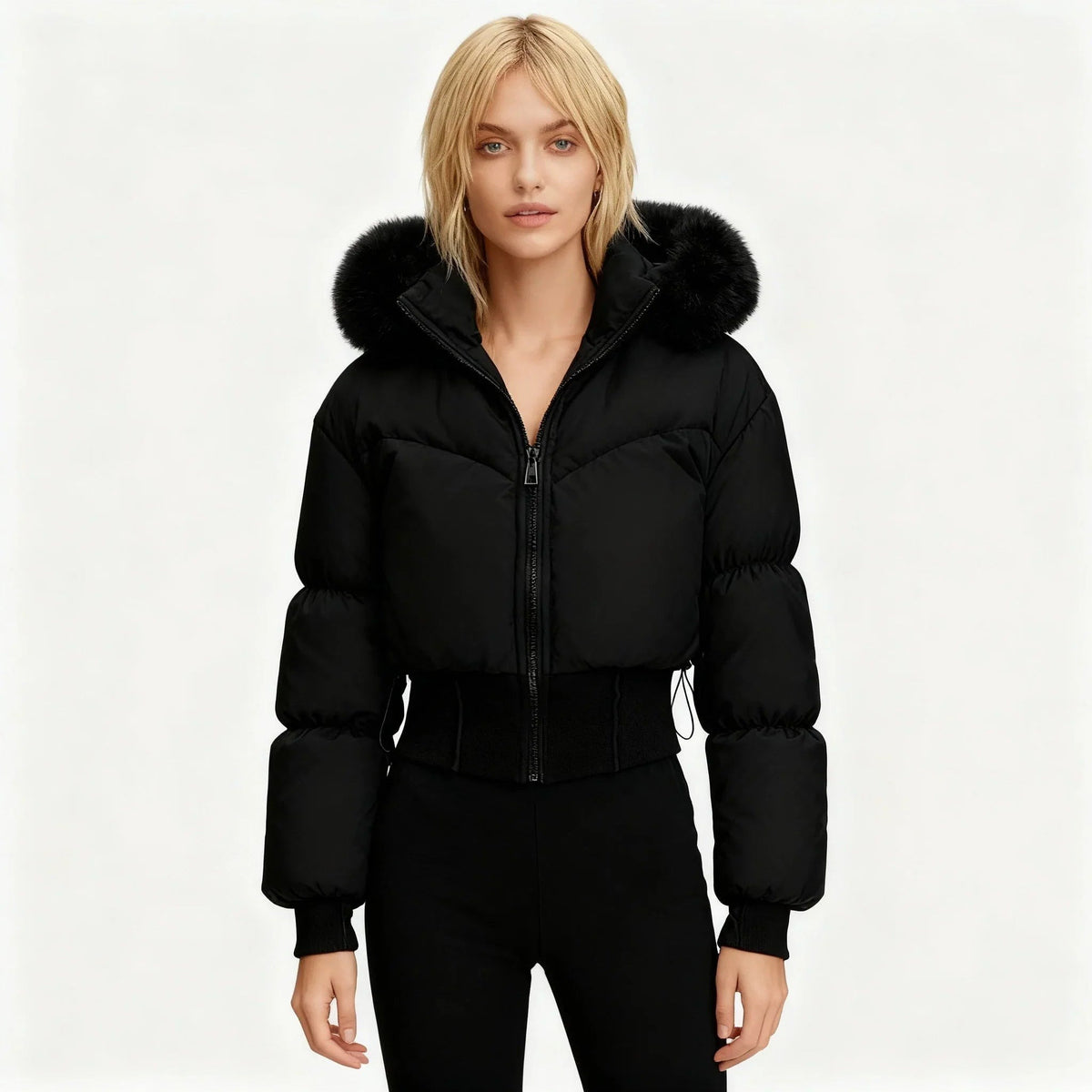 Iris - Women's short winter puffer jacket with removable hood - photo 1