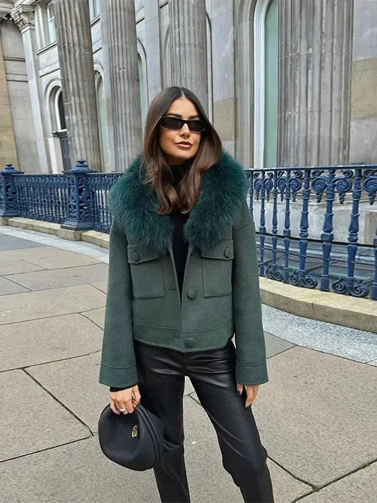 Letty - Women's Blazer with Faux Fur Collar