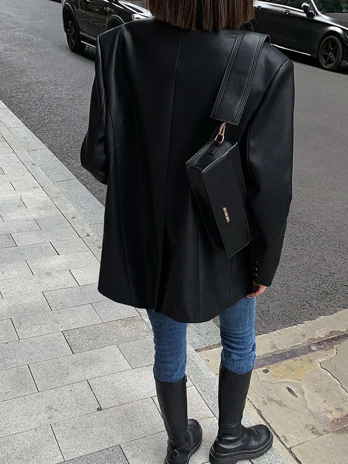 Veste Longue Effet Cuir Coupe Ample pour Femme