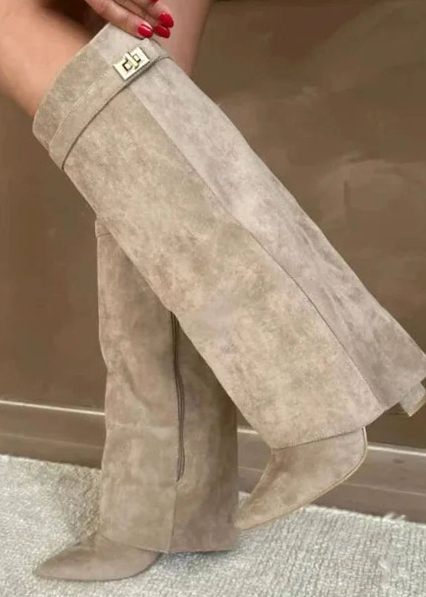 Viola - Women's Suede Thigh-High Boots with Buckle Strap - photo 4