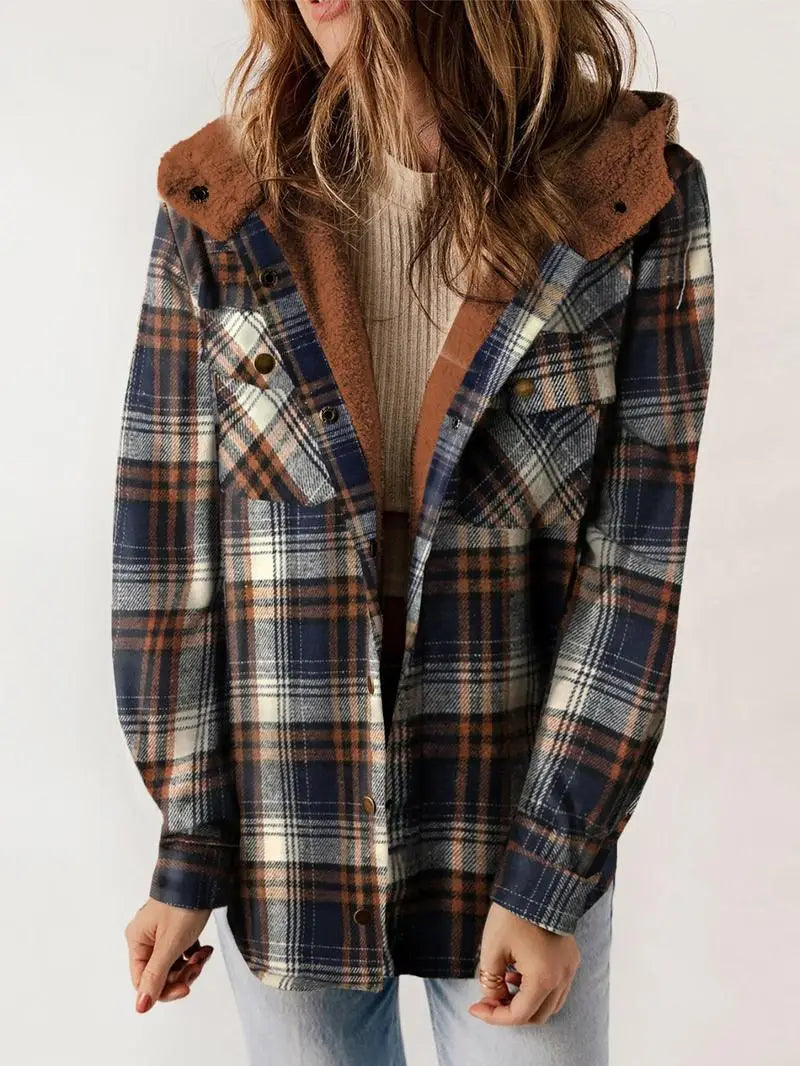 Viola - Women's Jacket with Button Front and Side Pockets in Blue