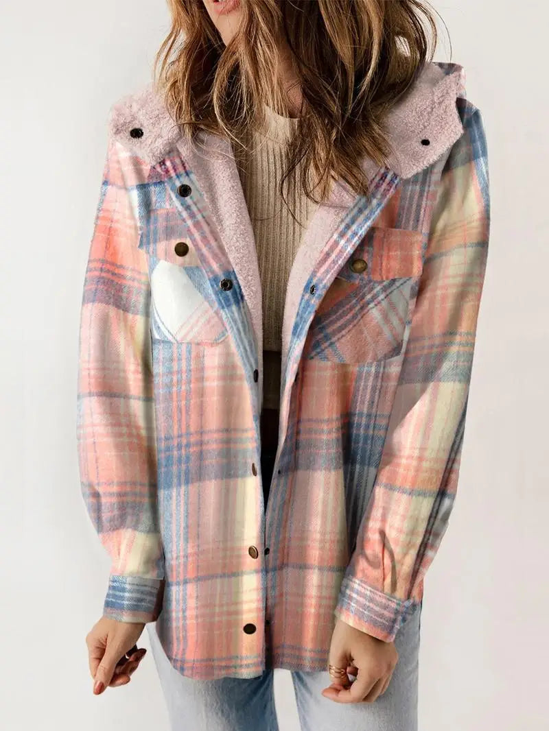 Viola - Women's Jacket with Button Front and Side Pockets in Pink
