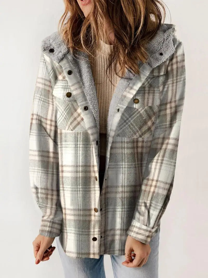 Viola - Women's Jacket with Button Front and Side Pockets in Grey