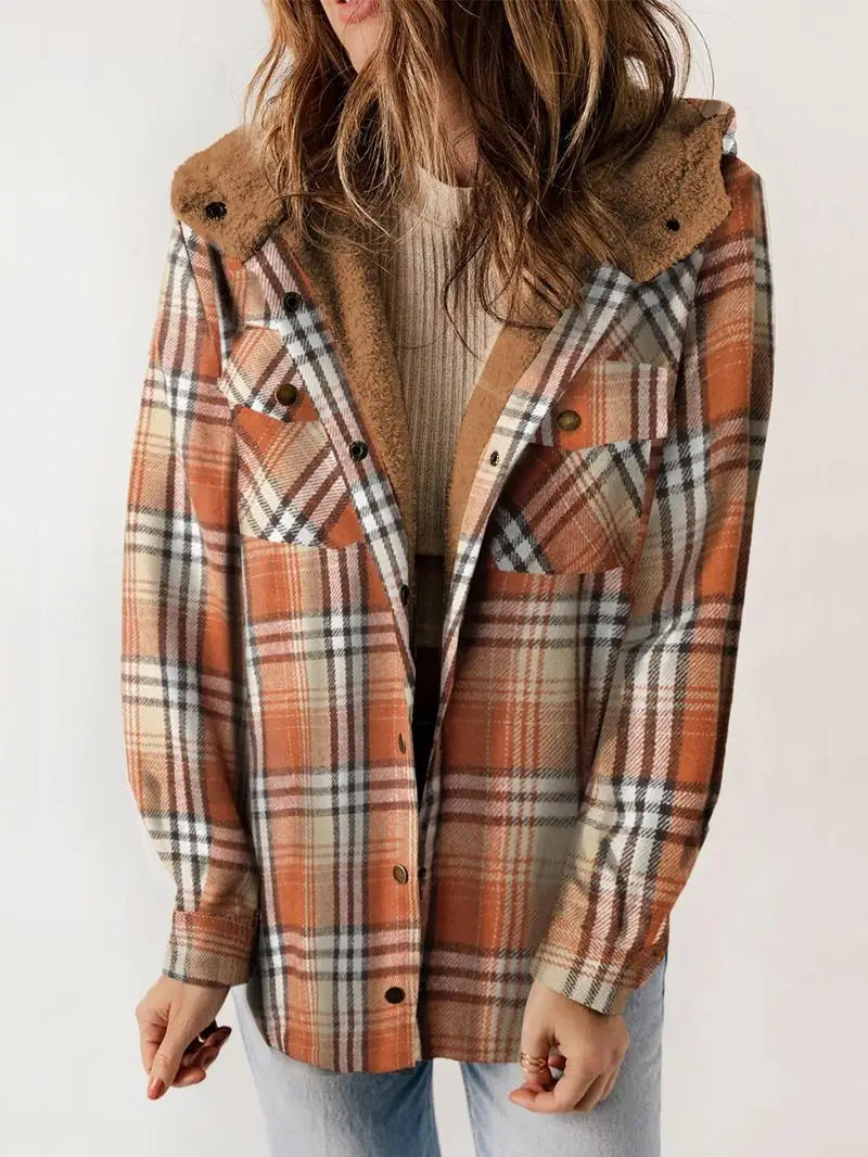 Viola - Women's Jacket with Button Front and Side Pockets in Orange