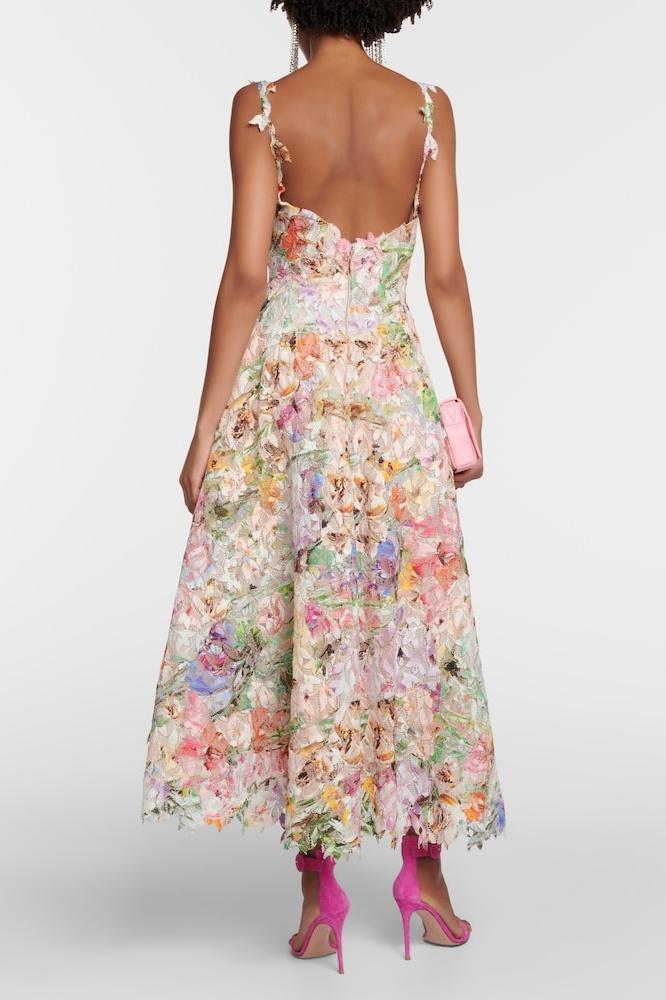 Bellarose - Rochie midi din dantelă cu broderie florală, ținută de vară elegantă și romantică