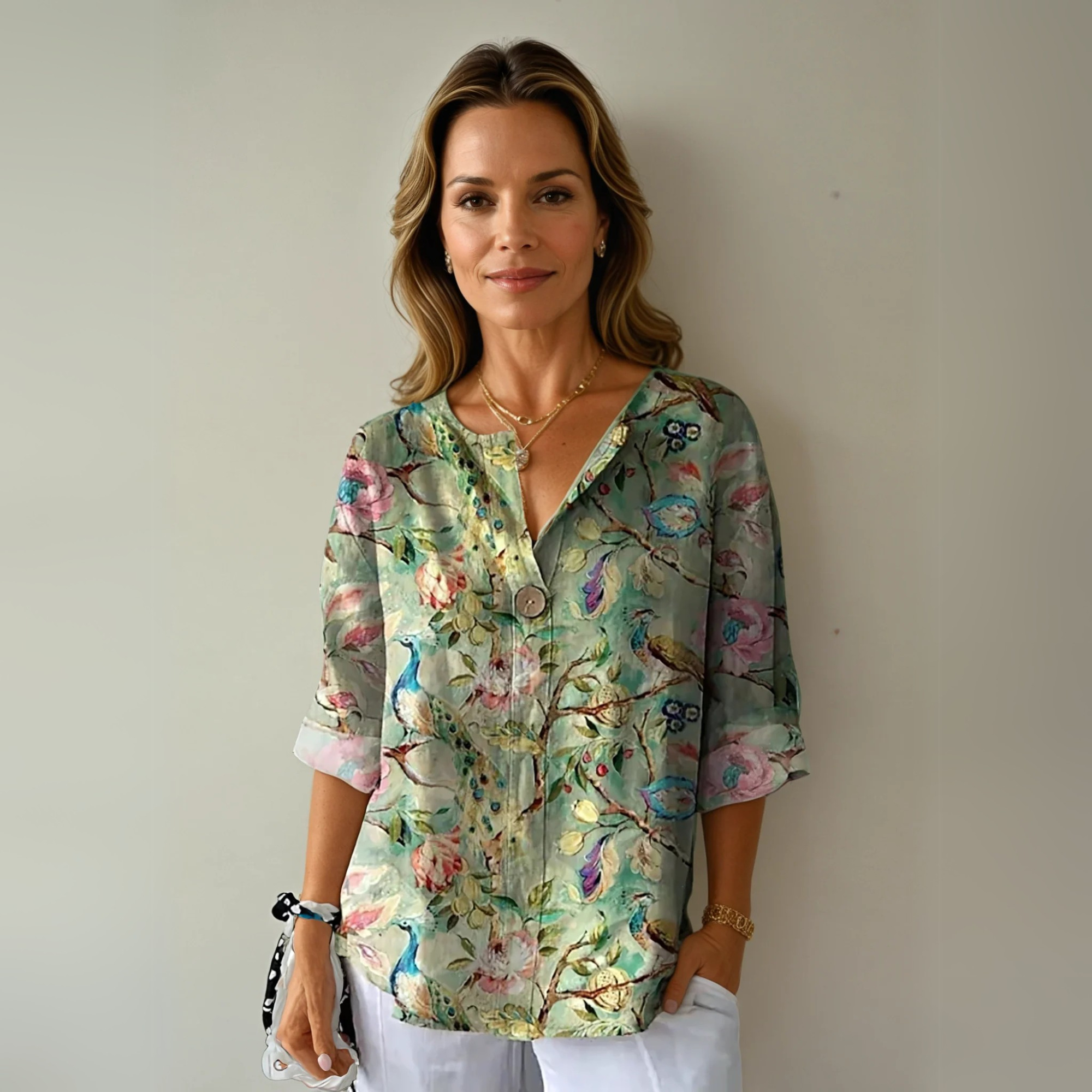 Women's Floral V-Neck Summer Blouse for Warm Days - photo 3