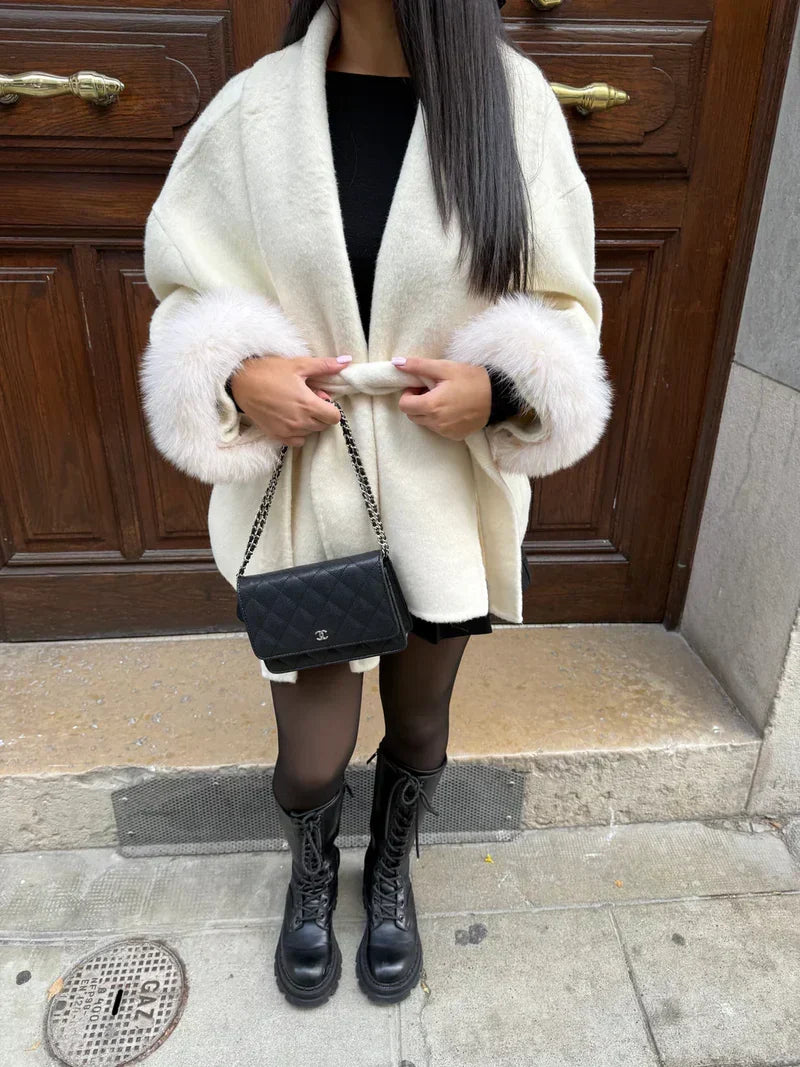 Women's Faux Fur Trim Belted Wrap Coat - photo 14