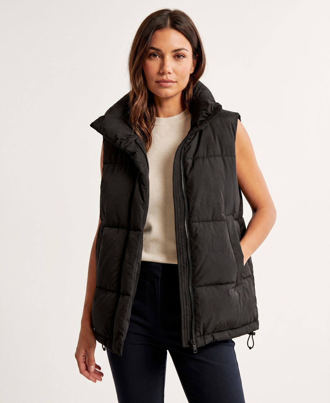 Women's Oversized Puffer Gilet with Funnel Collar - Black