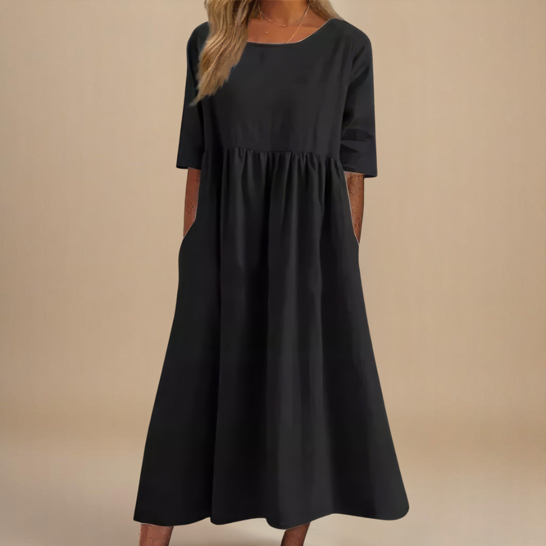 Women's Linen Midi Dress with Empire Waist