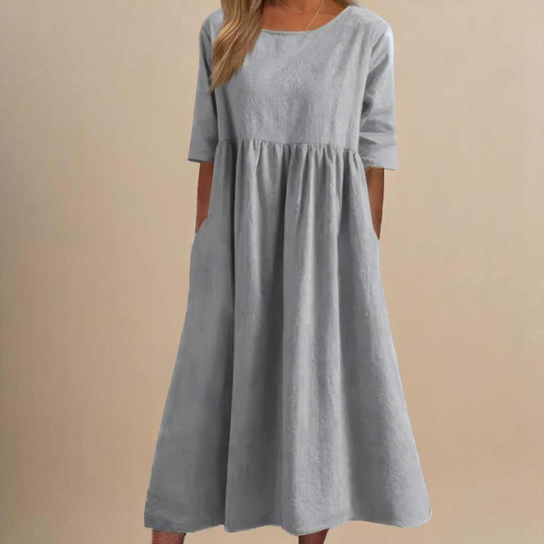 Women's Linen Midi Dress with Empire Waist