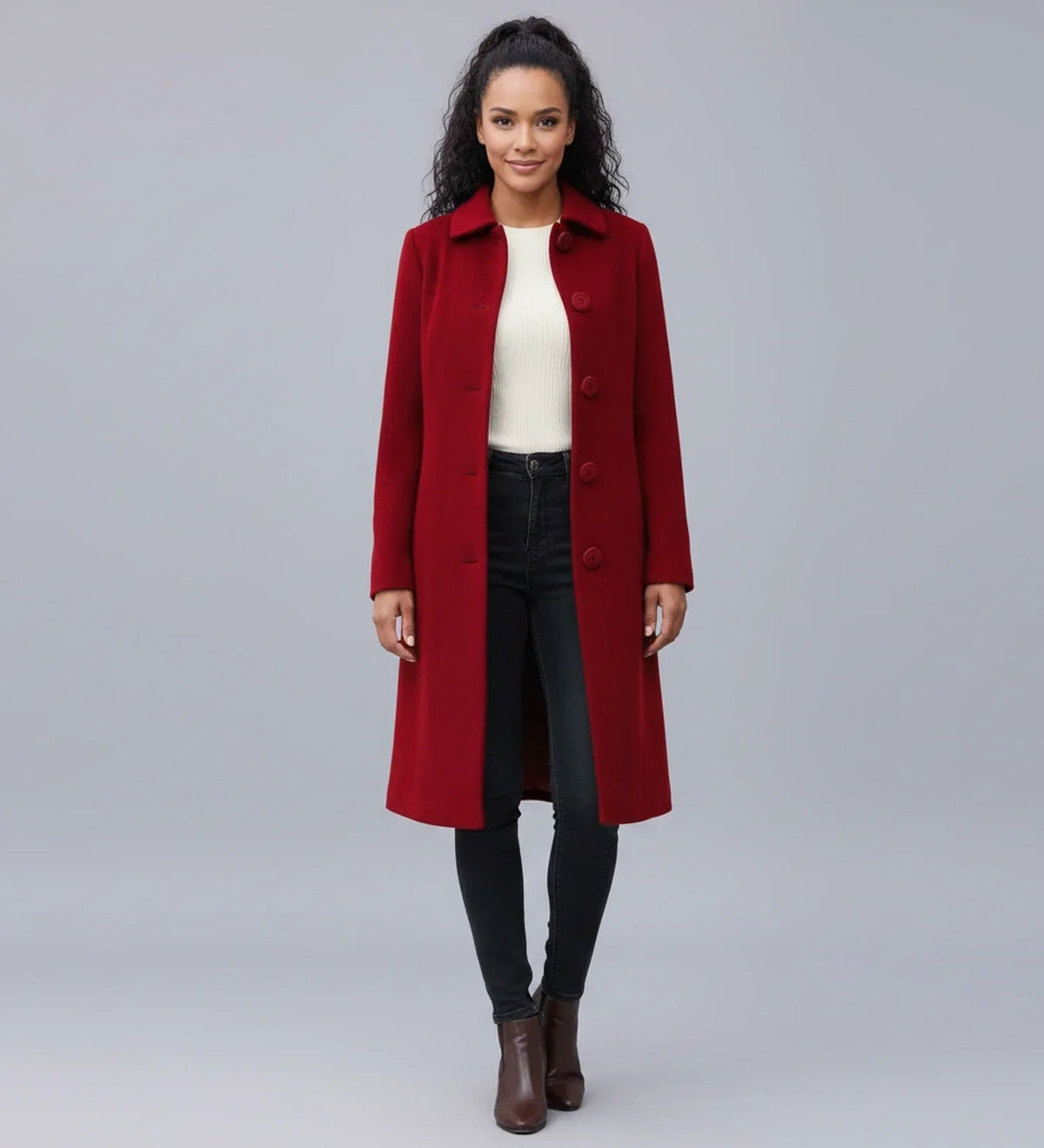 Women's Single Breasted A Line Winter Coat with Buttons - photo 1