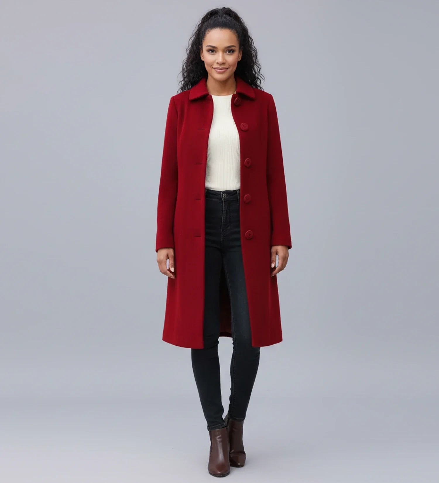 Ladies' Winter Trench Coat with Single Breasted Design