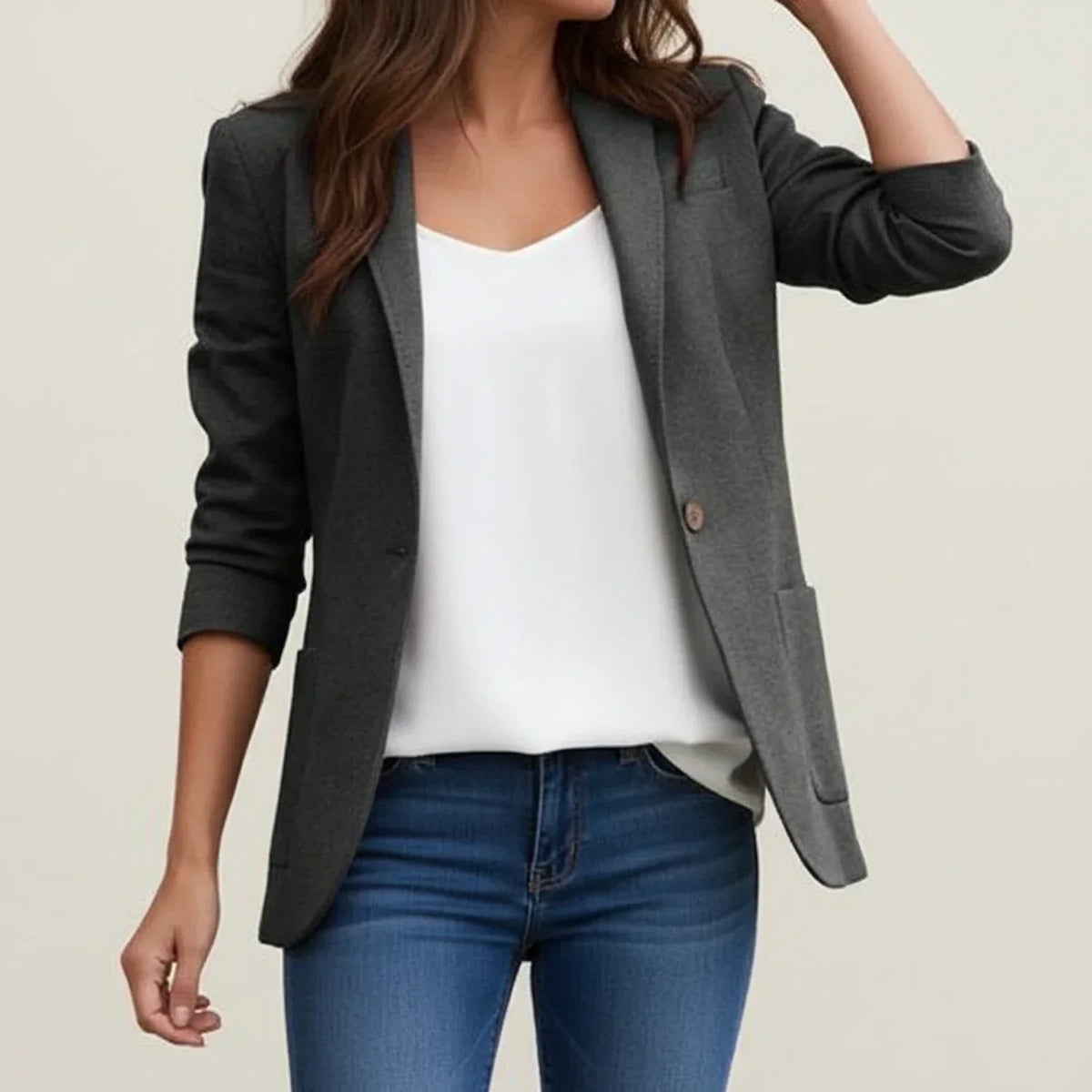 Jarmila - Women's Blazer with Notch Lapels and Hip Pockets