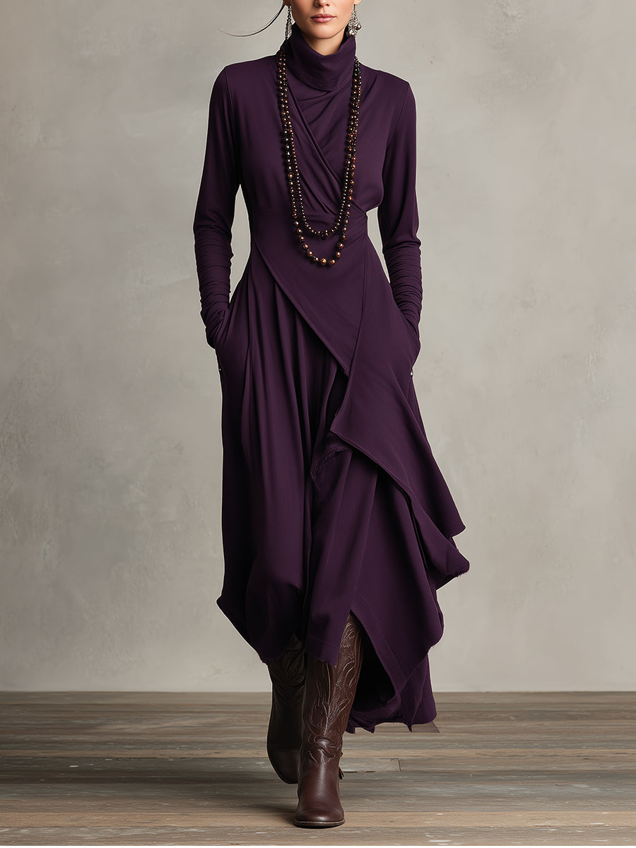 Alessandra - Women's Knitted Maxi Dress with Roll Neck