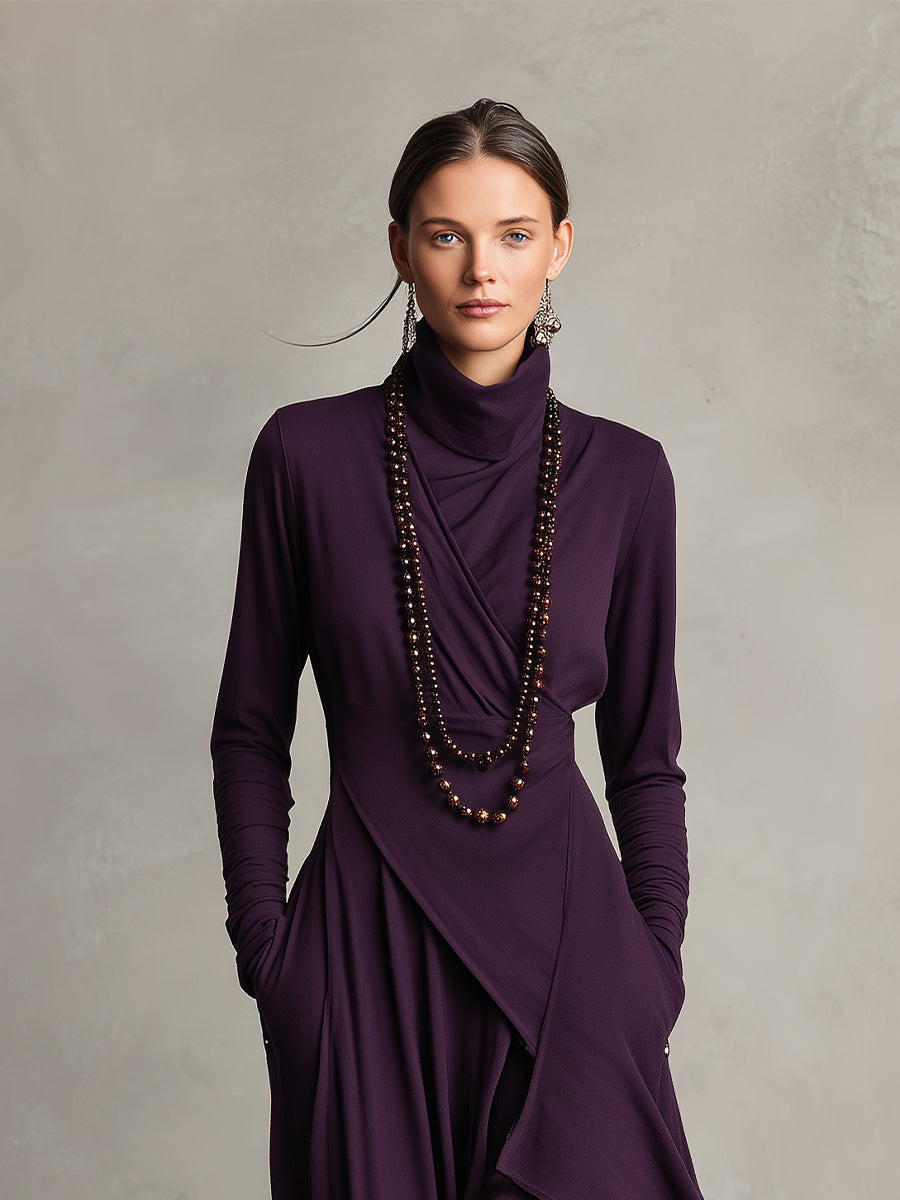 Alessandra - Women's Knitted Maxi Dress with Roll Neck