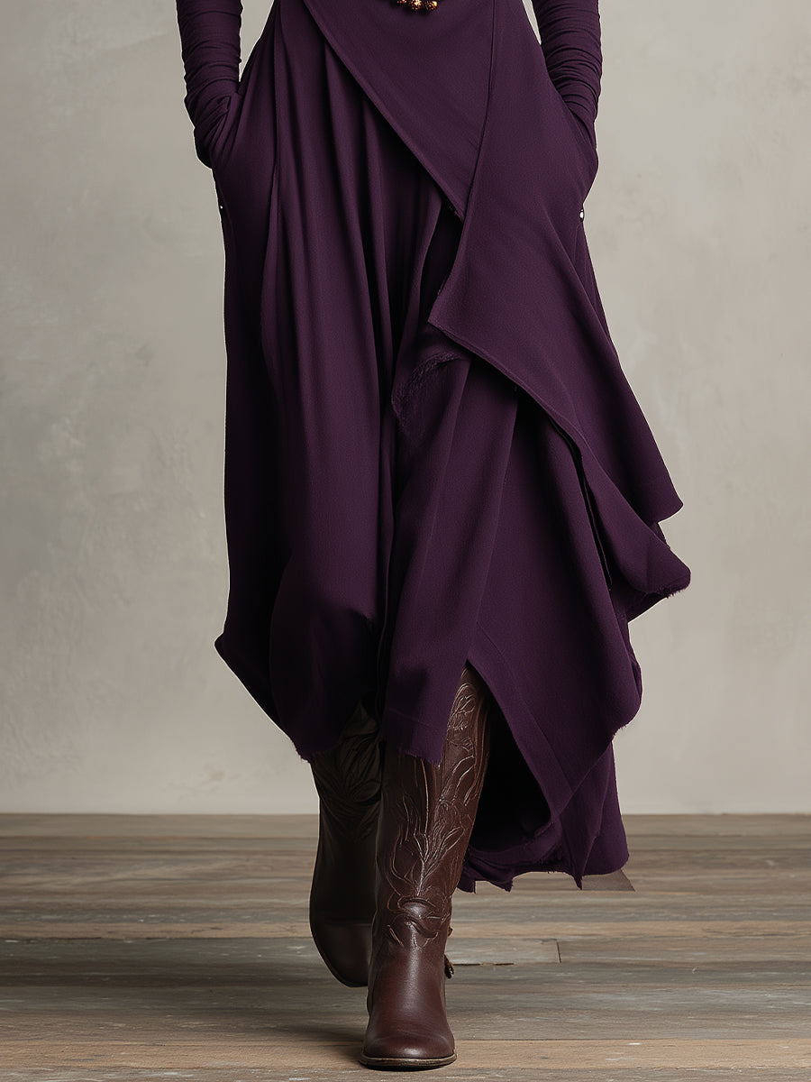 Alessandra - Women's Knitted Maxi Dress with Roll Neck