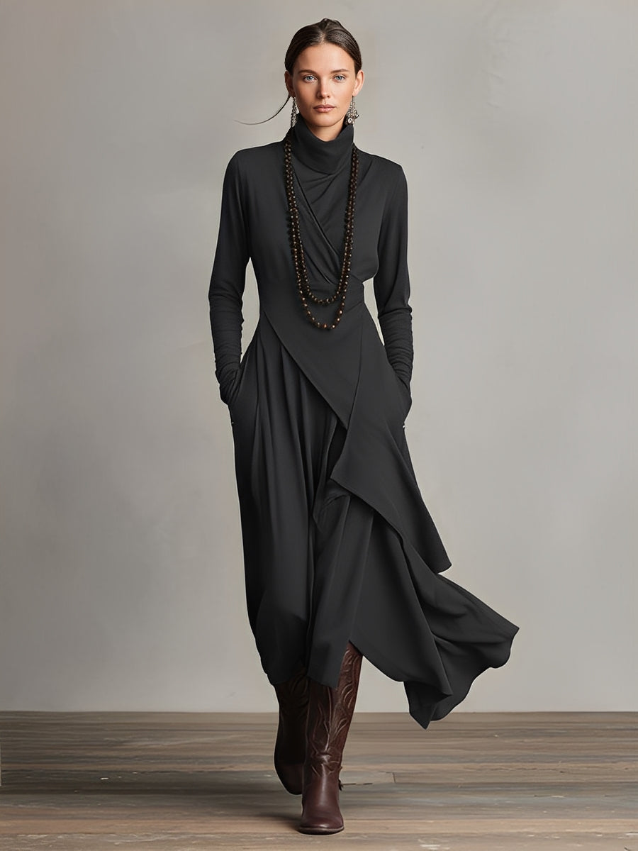 Alessandra - Women's Knitted Maxi Dress with Roll Neck