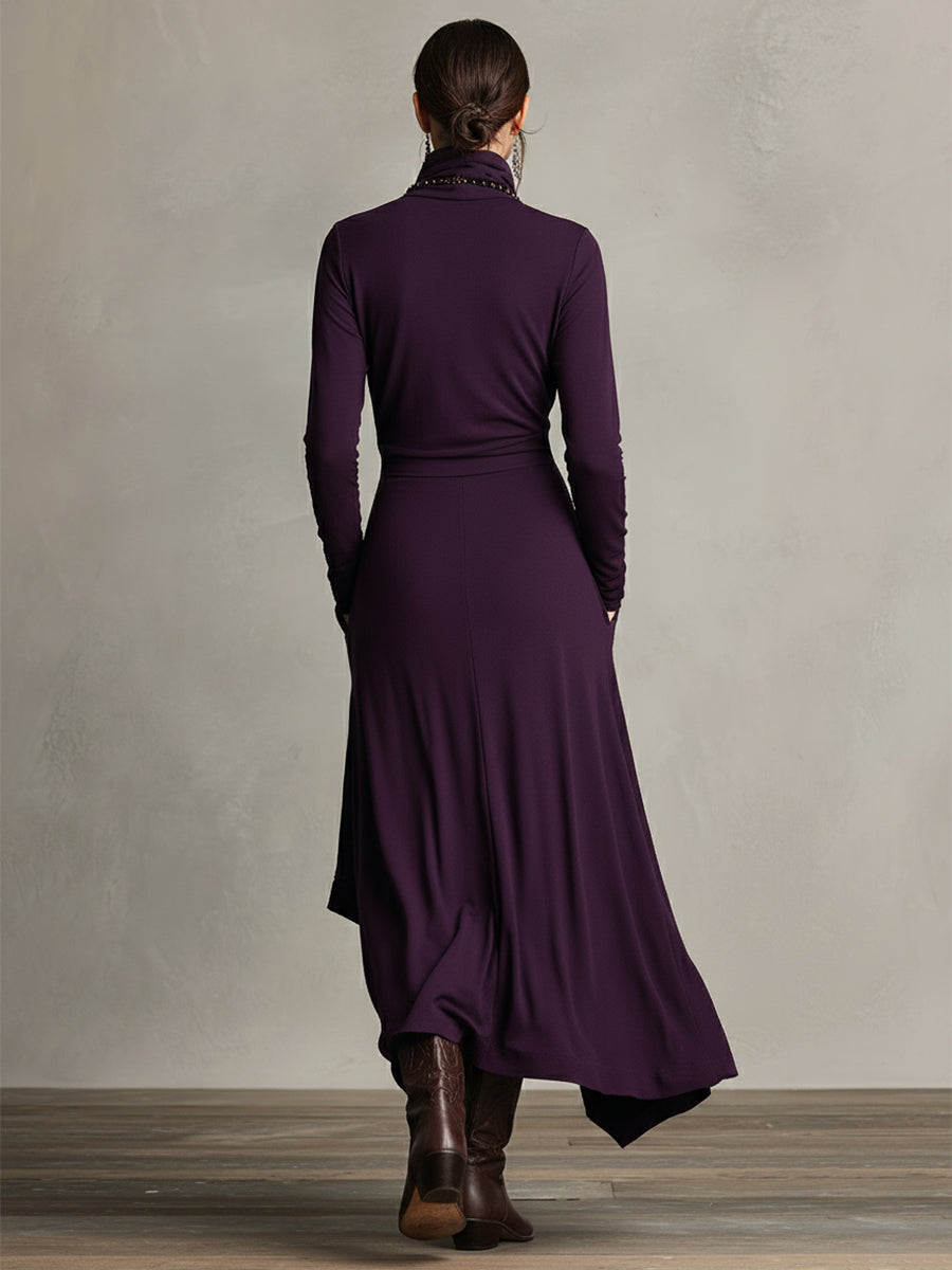 Alessandra - Women's Knitted Maxi Dress with Roll Neck