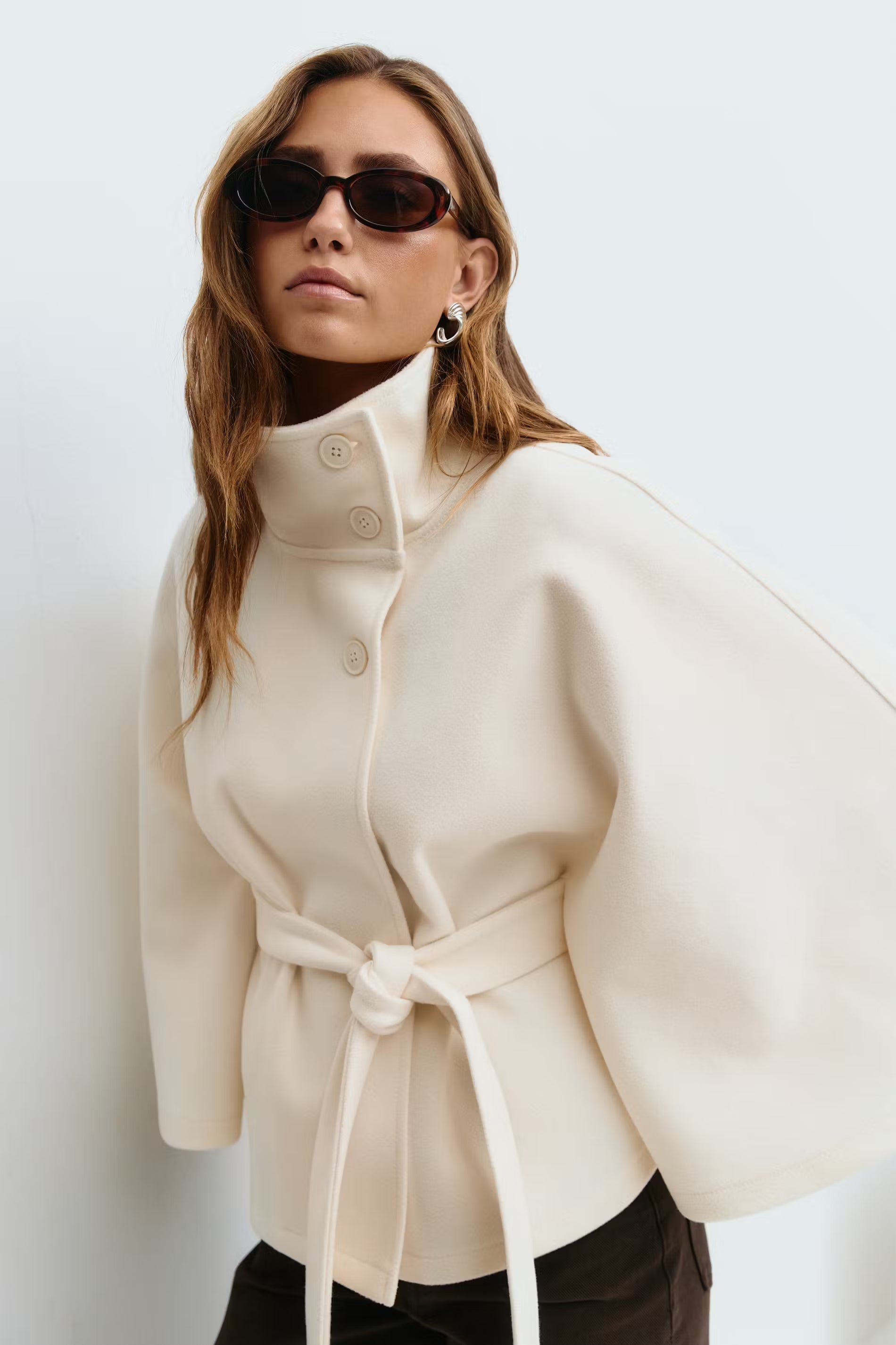 Women's Belted Cape with High Collar - photo 1