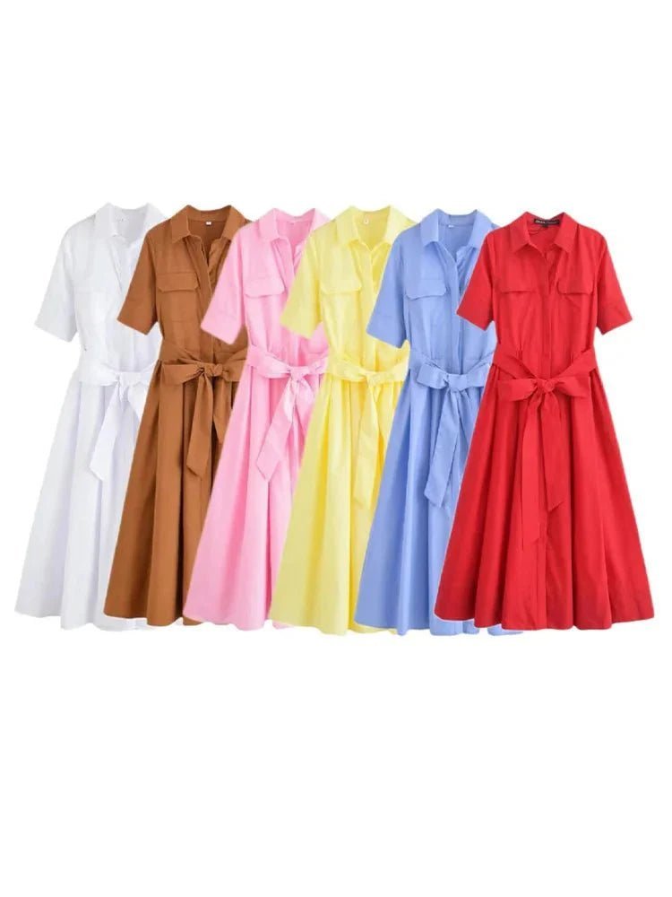 Beth - Abito chemisier midi da donna con cintura