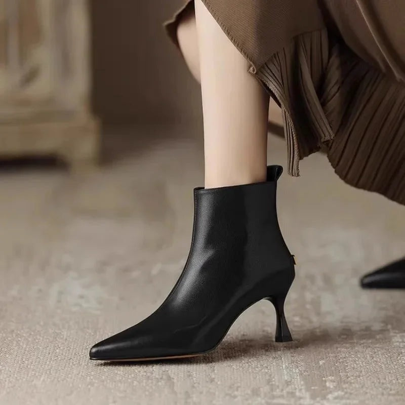 Delilah - Women's Leather Ankle Boots with Kitten Heel