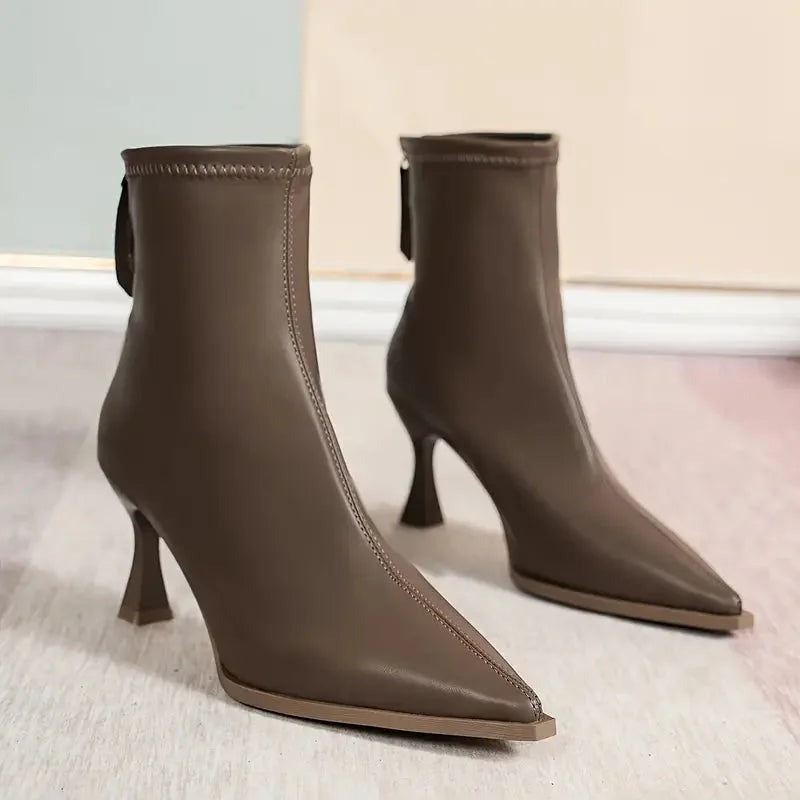 Delilah - Women's Leather Ankle Boots with Kitten Heel