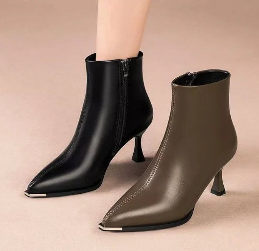 Kveta - Women's Leather Ankle Boots with Kitten Heel