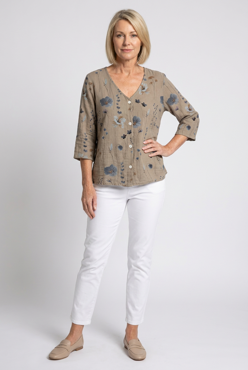Women's Floral Blouse with Three-Quarter Sleeves - photo 2