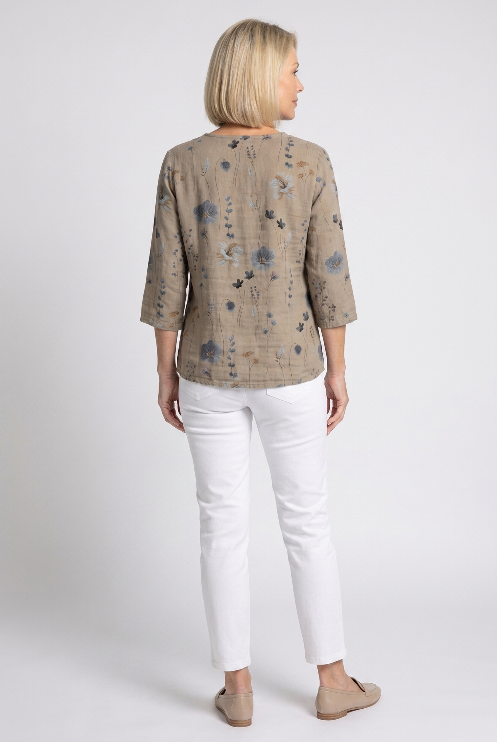 Women's Floral Blouse with Three-Quarter Sleeves - photo 4