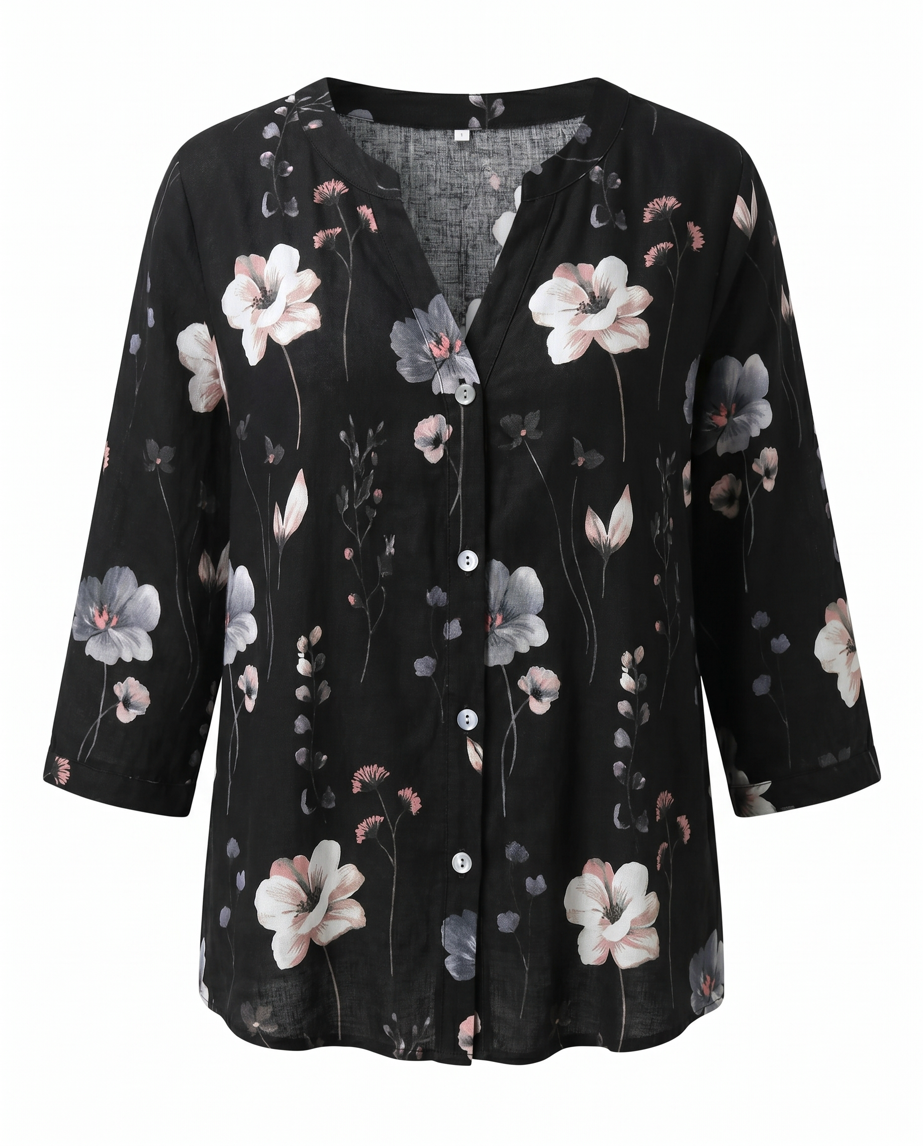 Women's Floral Blouse with Three-Quarter Sleeves - photo 14