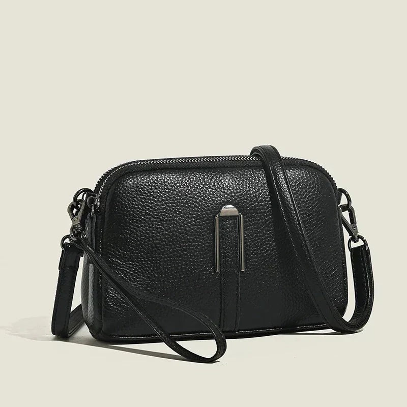 Gwenda - Women's Leather Shoulder Bag with Double Zip