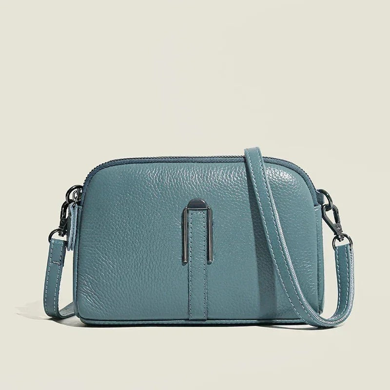 Gwenda - Women's Leather Shoulder Bag with Double Zip